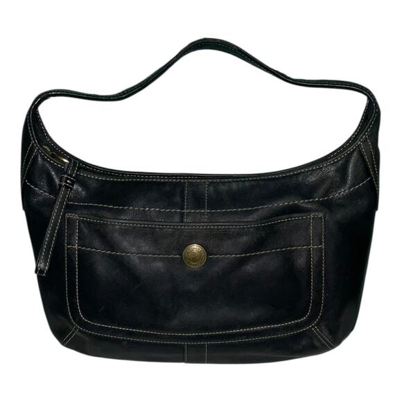 VINTAGE COACH ERGO BLACK LEATHER FRONT POCKET HALF MOON SHOULDER BAG - Picture 1 of 16